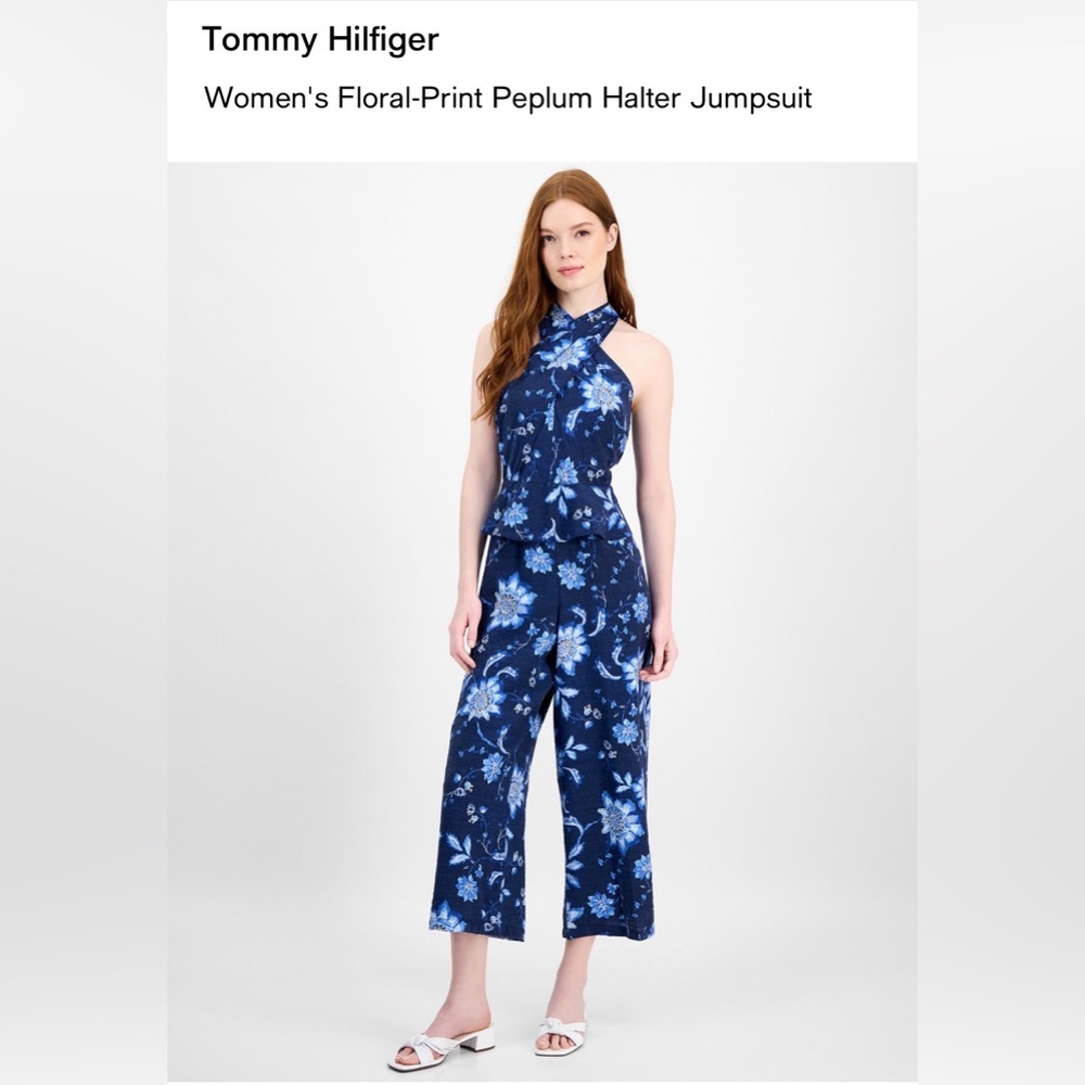 ❌️❌️SOLD❌️❌️. Tommy Hilfiger Women's Floral-Print Peplum Halter Jumpsuit